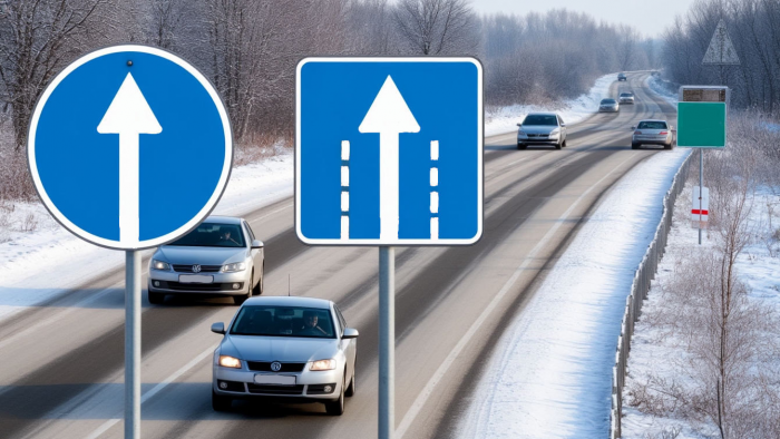 Чем отличаются круглый и квадратный знаки с прямой стрелкой направления движения